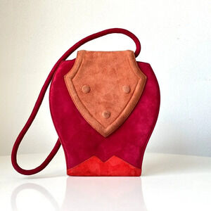 Vintage Philippe Model Paris Red and Orange Color Block Suede Evening Bag Purse